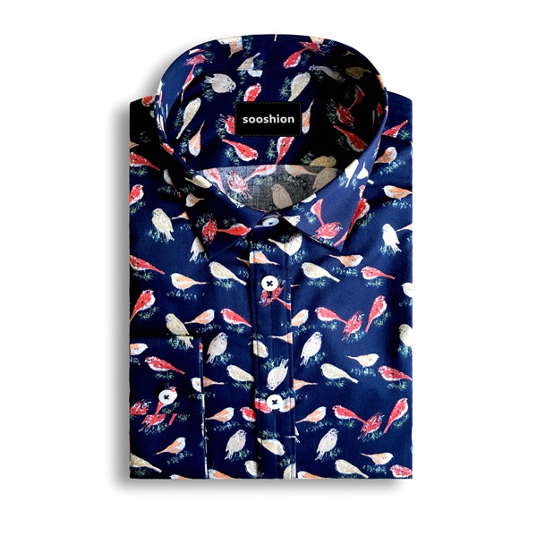 Navy Bird Printed Shirt