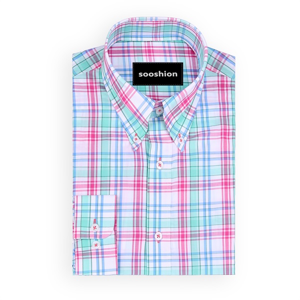 Green/Pink Plaid Button Down Shirt
