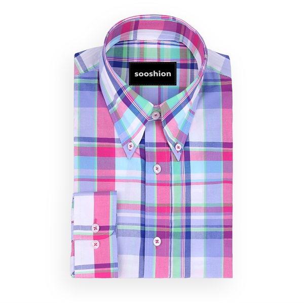 Fuchsia/Blue Plaid Button Down Shirt